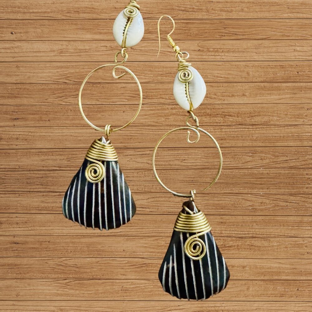 African Shell & Horn Drop Earrings – Handmade in Kenya